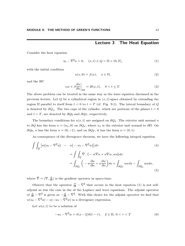 The Heat Equation Module 9 The Method of Green'S Functions PDF