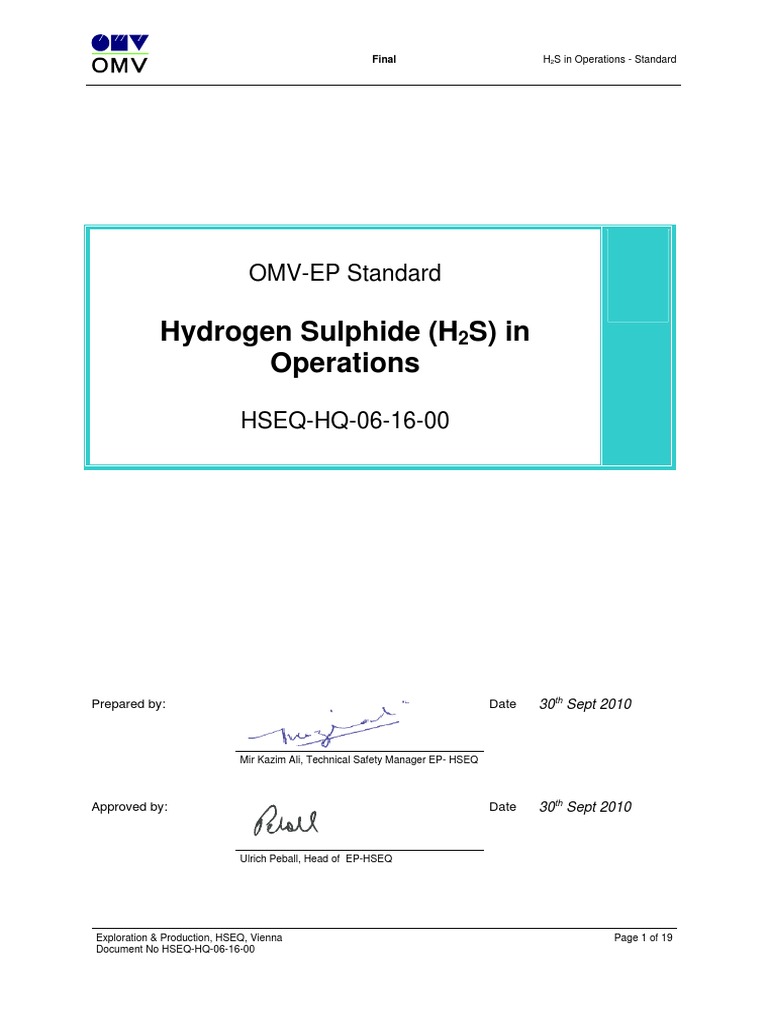 H2S Safety Standards for Operations | PDF | Odor | Personal Protective ...