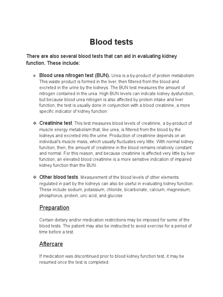 Blood Test of KFT PDF Creatinine Renal Function