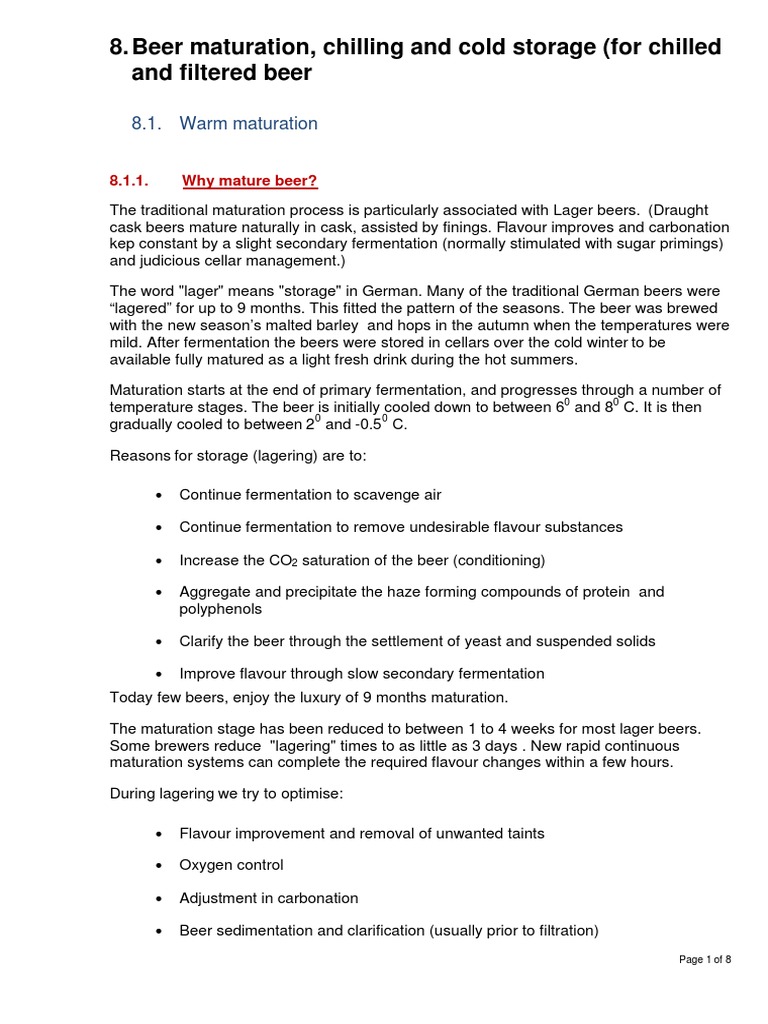 Beer Maturation, Chilling and Cold Storage (For Chilled and Filtered Beer) PDF Brewing Beer