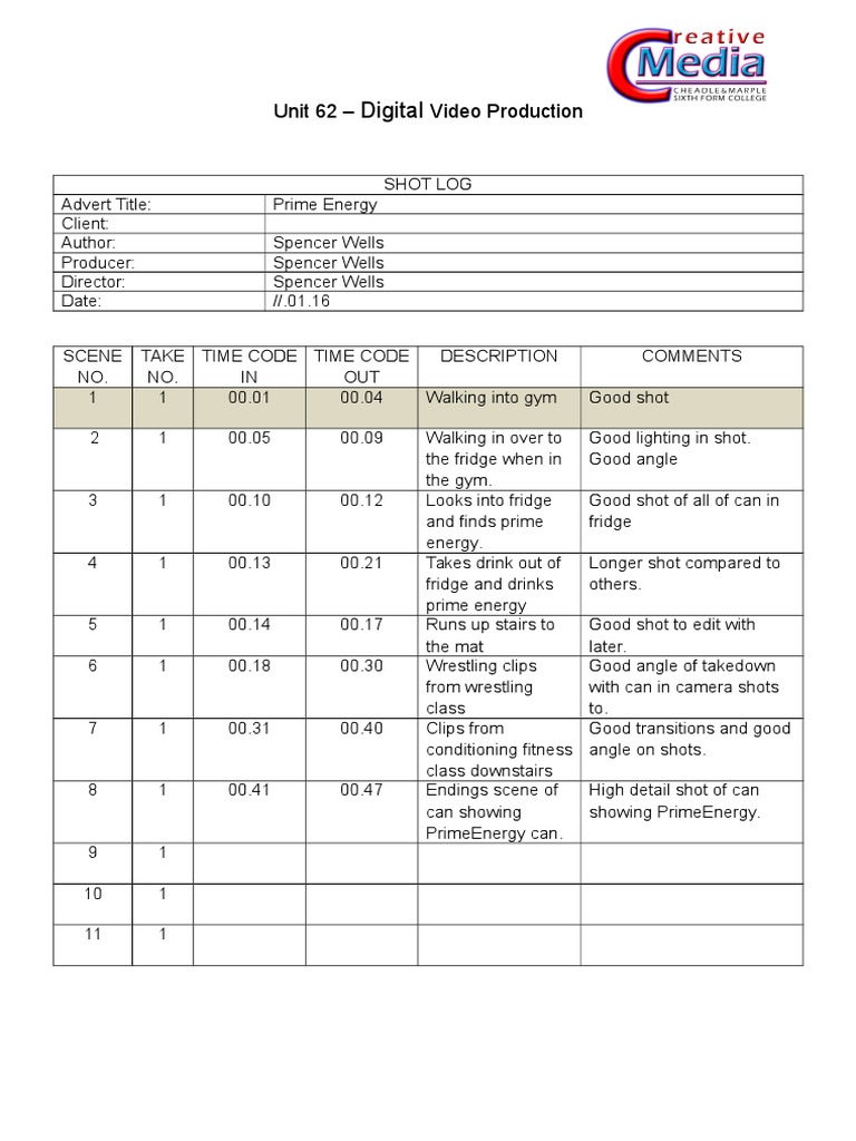 Prime Energy Video Production Log | PDF