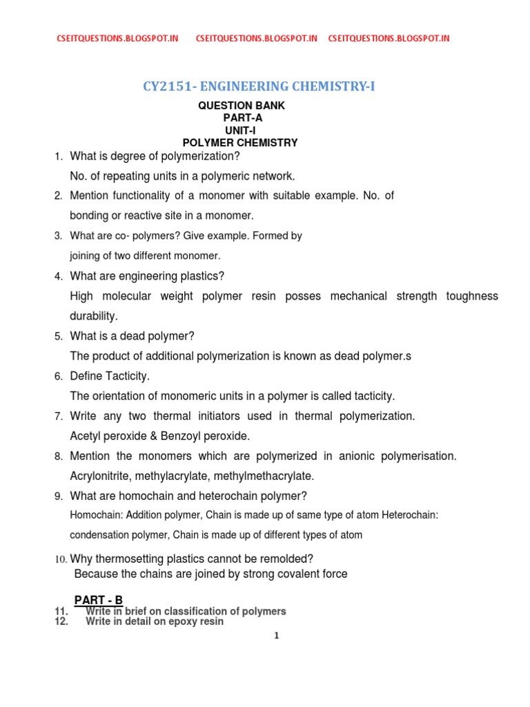 Engineering Chemistry Question Bank 1st Year | PDF | Nanomaterials ...