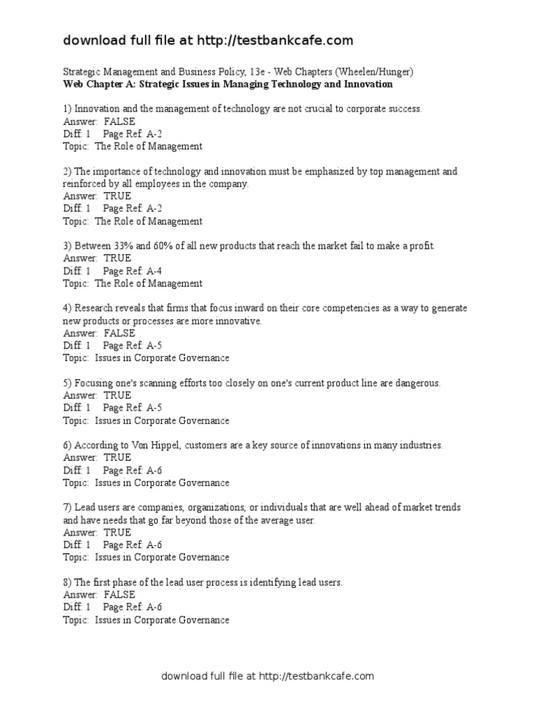 Test Bank for Concepts in Strategic Management and Business Policy
