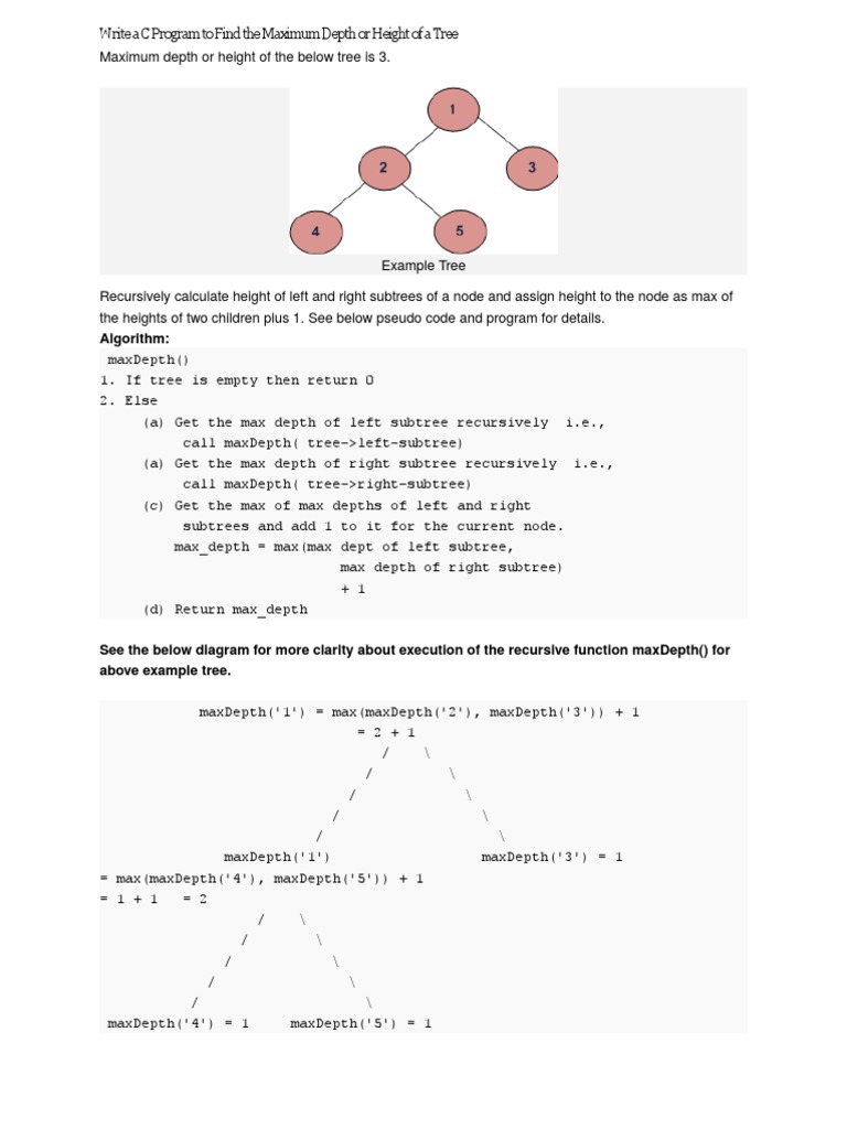 C Program to Find the Maximum Depth or Height of a Binary Tree Through ...