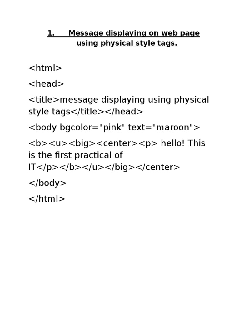 HTML Message with Physical Style Tags | PDF