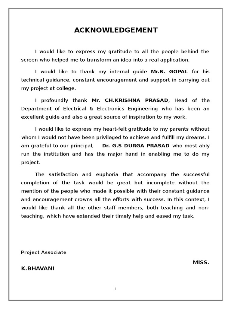 Acknowledgment for Project Support | PDF