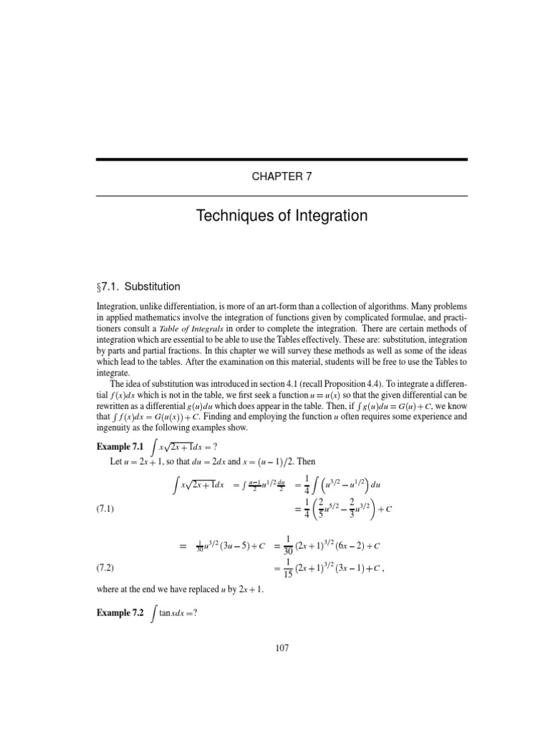 Techniques of Integration: Example 7.1 | PDF | Fraction (Mathematics ...