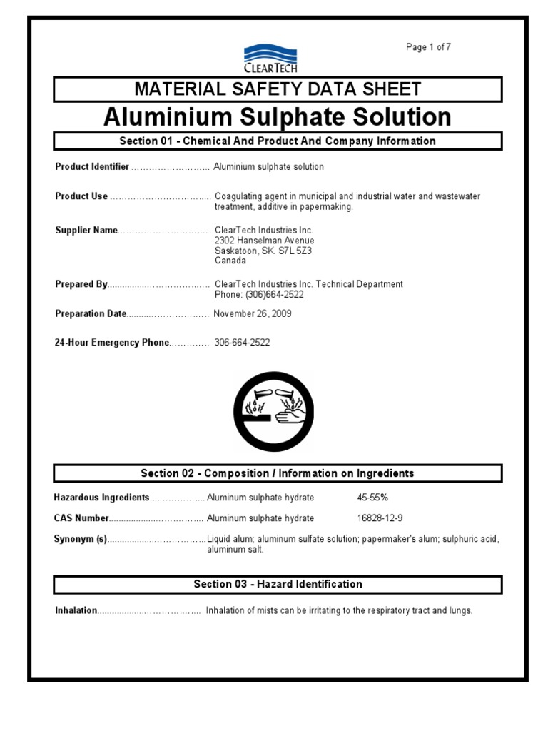 Alum Sulphate Liq Aluminium Personal Protective Equipment