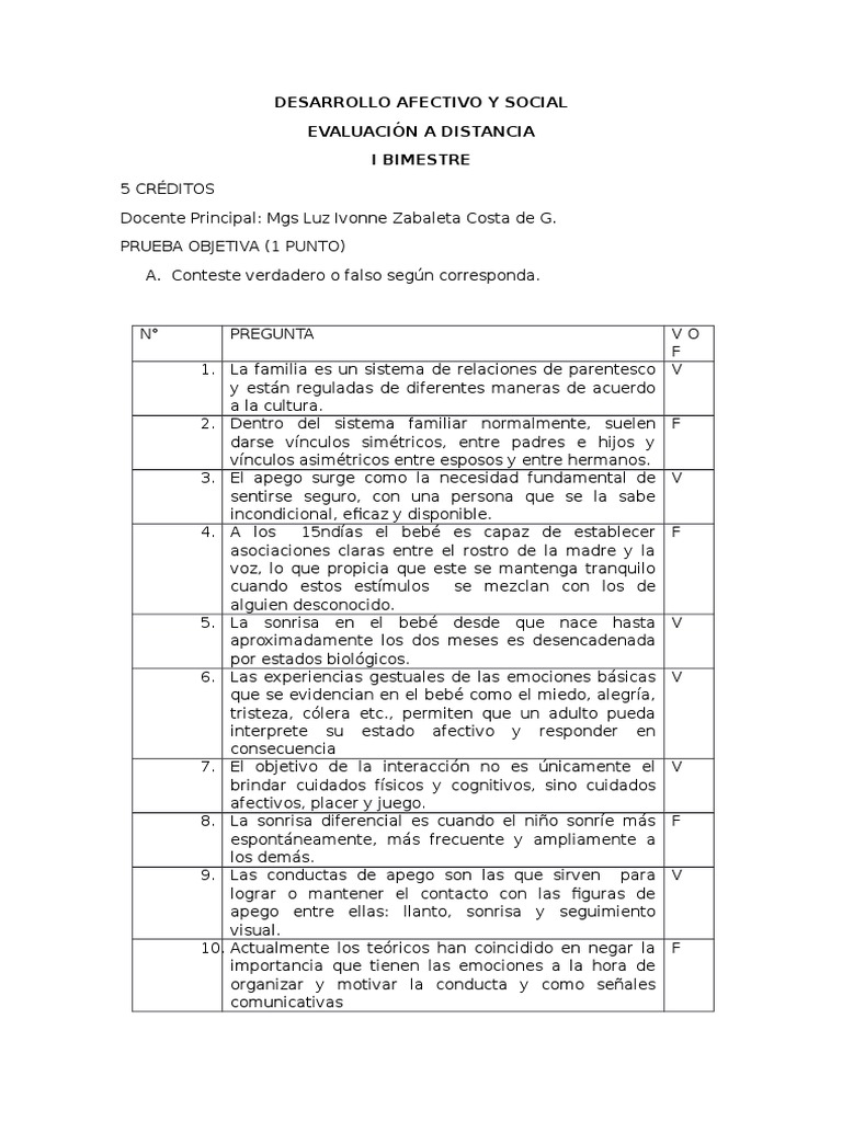 Evaluación del Desarrollo Afectivo y Social | PDF | Teoría de apego ...