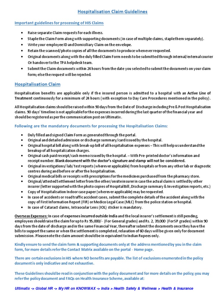 TCS Hospitalisation Claim Guidelines | PDF | Hospital | Insurance