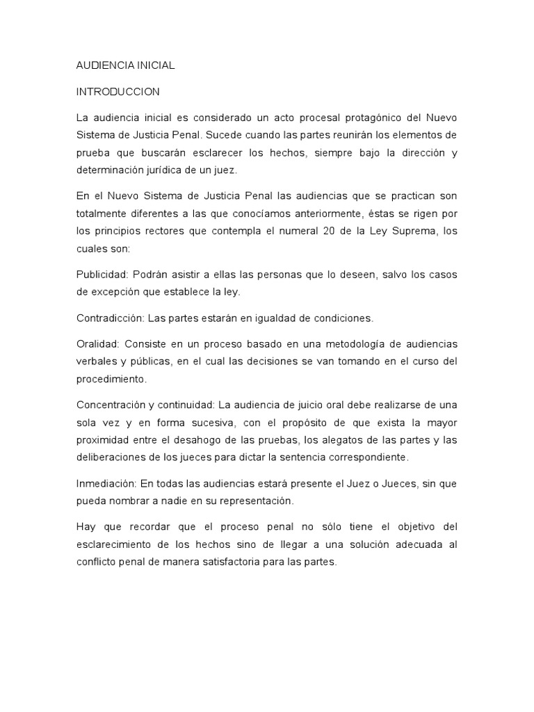 Proceso de Audiencia Inicial Penal | PDF | Detención (encarcelamiento ...