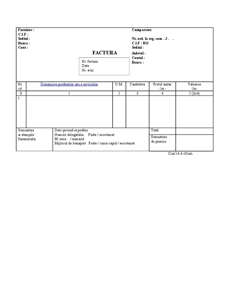 Model Factura Fara Tva