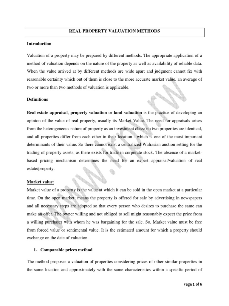 REAL PROPERTY VALUATION METHODS Real Estate Appraisal Market Value