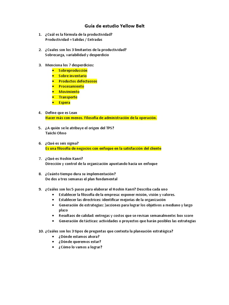 Guia de Estudio Yellow Belt - 2 | PDF | Inventario | Liderazgo
