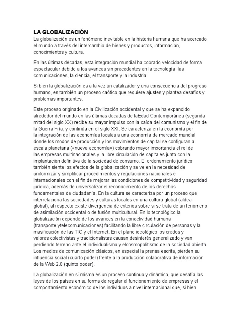 Impacto de la Tecnología en la Globalización | PDF | Globalización ...