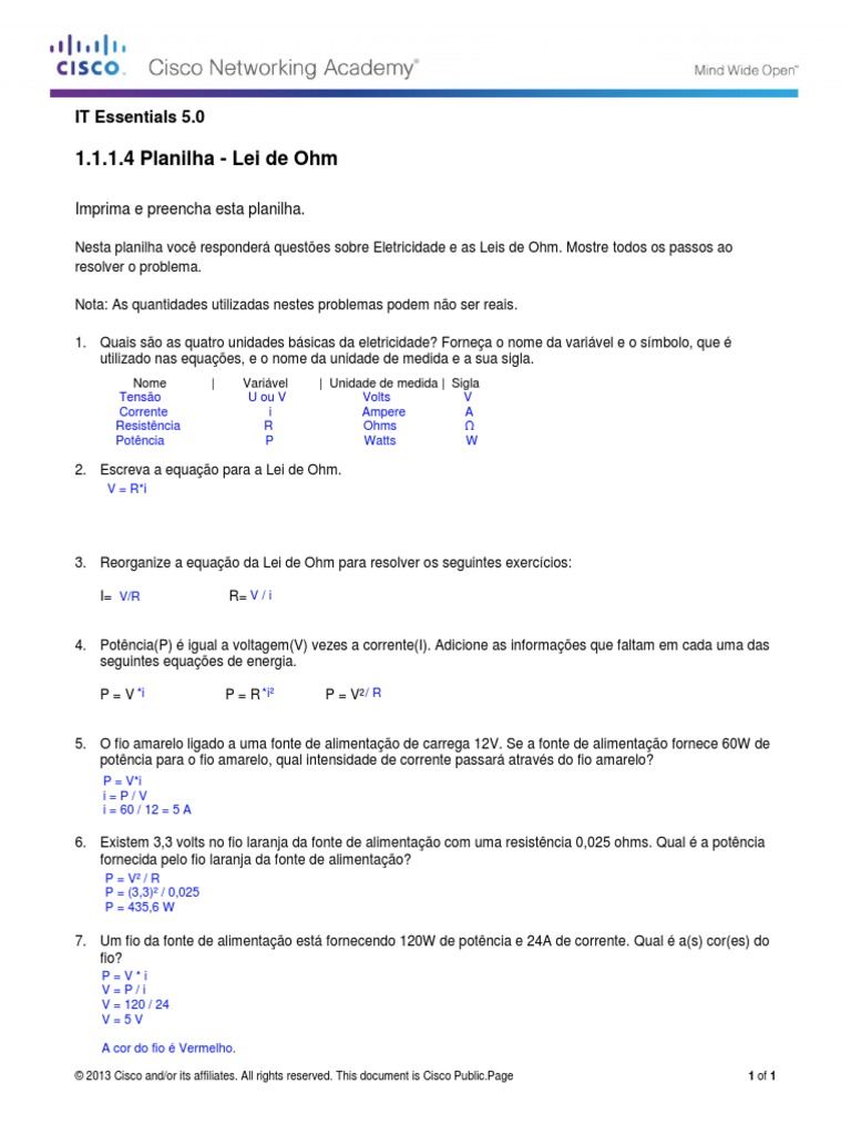 1.1.1.4 Worksheet - Ohms Law