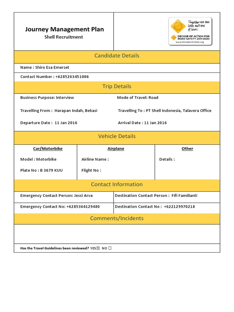 sample of journey management plan