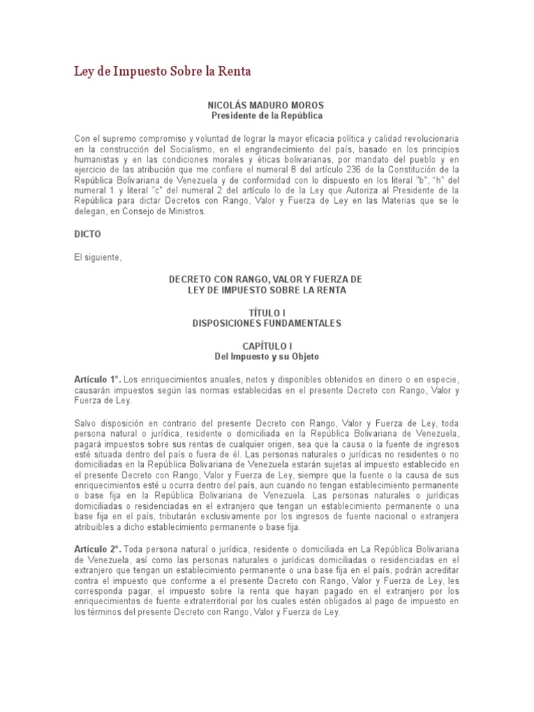 Ley de Impuesto sobre la Renta en Venezuela | PDF | Impuestos ...