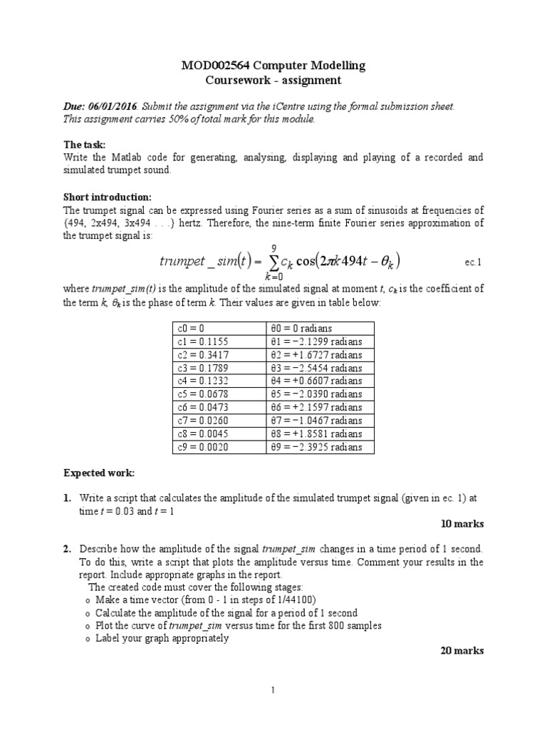 MOD002564 Assignment 2015 | PDF | Maxima And Minima | Amplitude