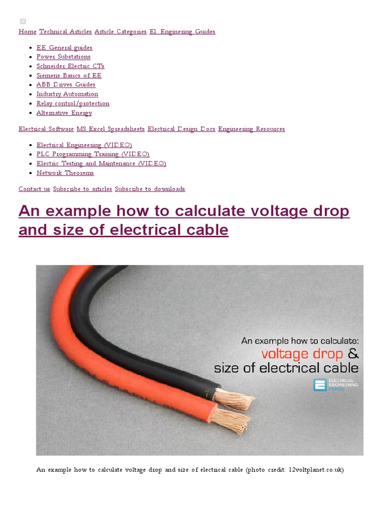 An Example How to Calculate Voltage Drop and Size of Electrical Cable