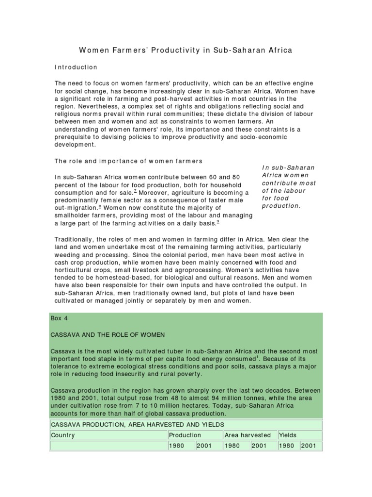 Women Farmers' Role in Sub-Saharan Africa | PDF | Sub Saharan Africa ...