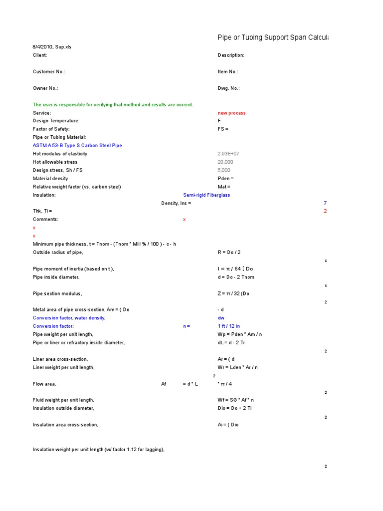 Pipe or Tubing Support Span Calculations PDF Pipe (Fluid Conveyance) Bending