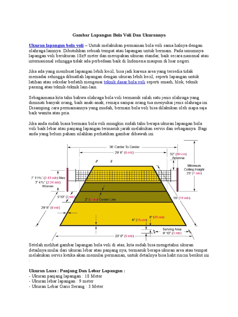 Download Gambar Lapangan Bola Voli Beserta Ukurannya 