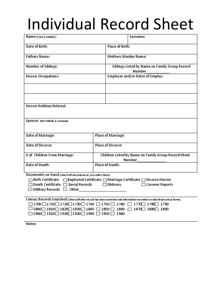 Individual Record Sheet