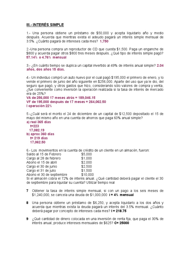 Ejercicios Resueltos de Interés Simple | PDF | Interés | Tasas de interés