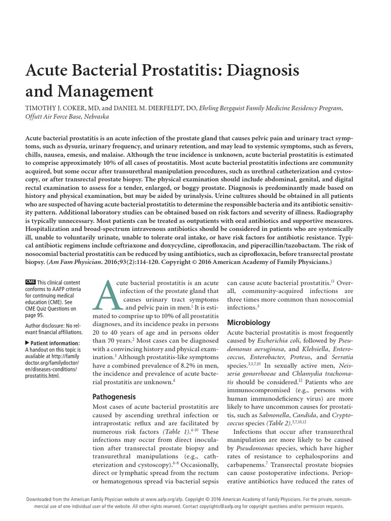 Acute Bacterial Prostatitis Diagnosis Sepsis Prostate Specific Antigen