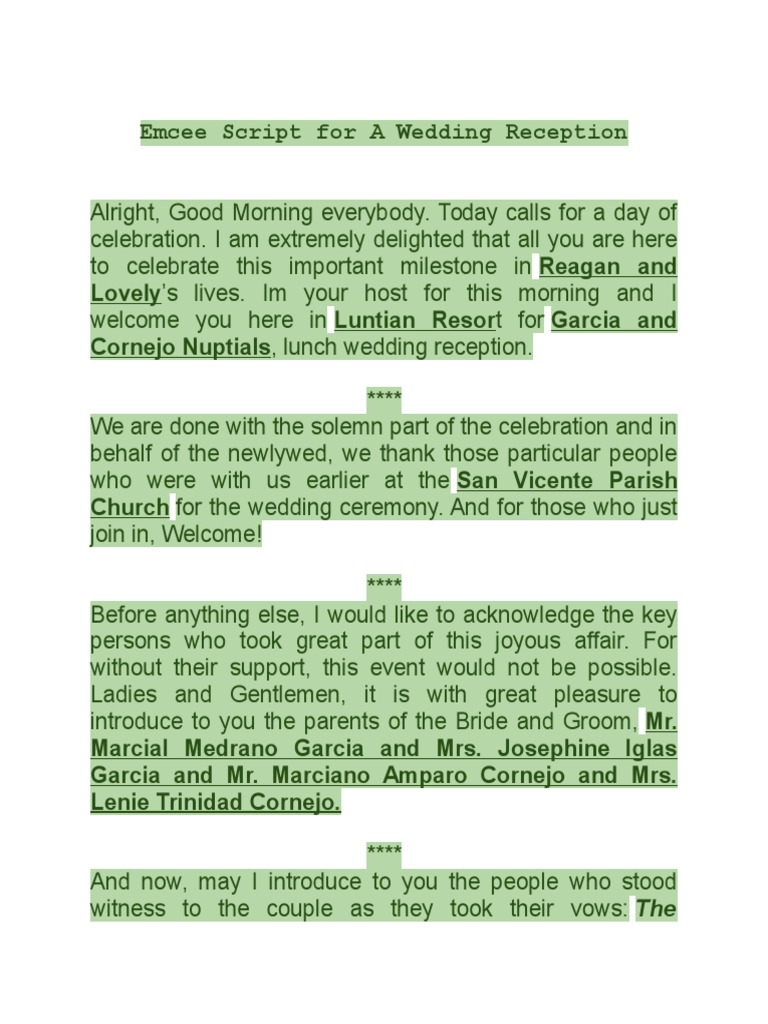 Emcee Script For A Wedding Reception | Download Free PDF | Wedding | Bride