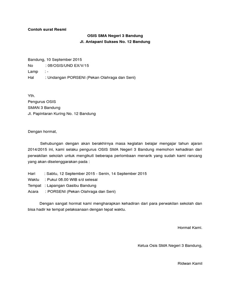 Contoh Surat Resmi