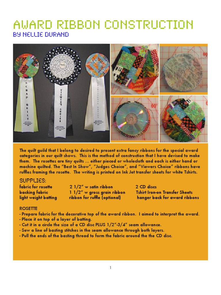 Award Ribbon Rosette Construction Guide | PDF | Quilt | Seam (Sewing)
