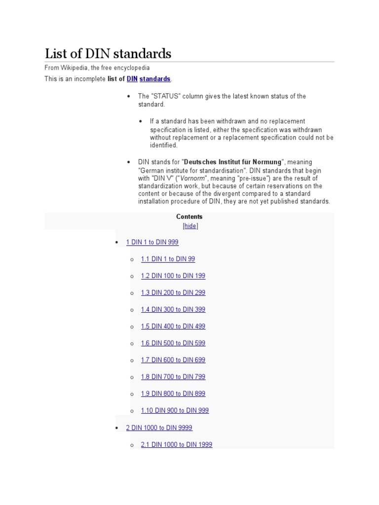 List of DIN Standards | PDF