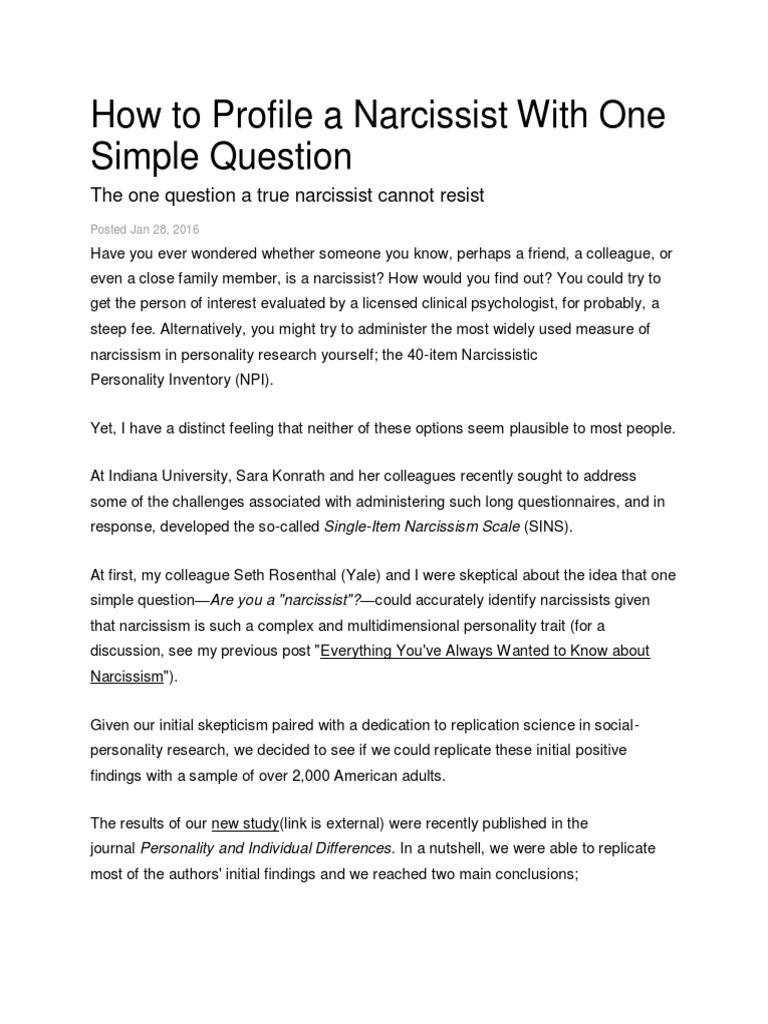 How To Profile A Narcissist With One Simple Question | PDF | Narcissism ...