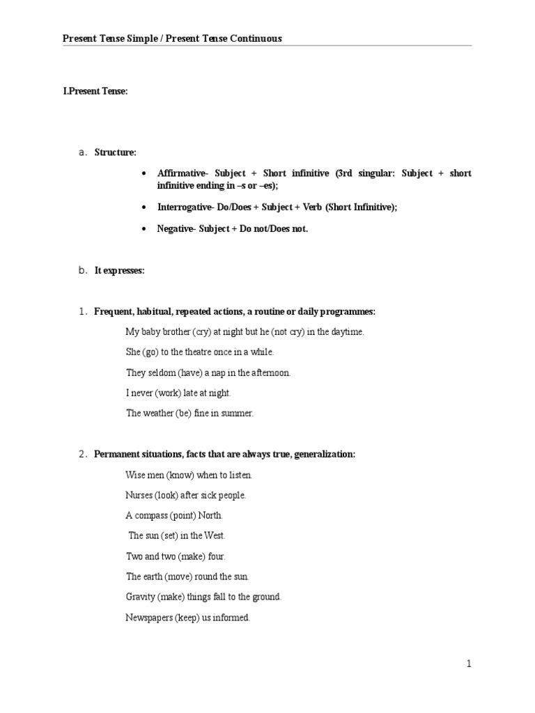 Present Tense Simple vs. Continuous Guide | PDF | Grammatical Tense ...
