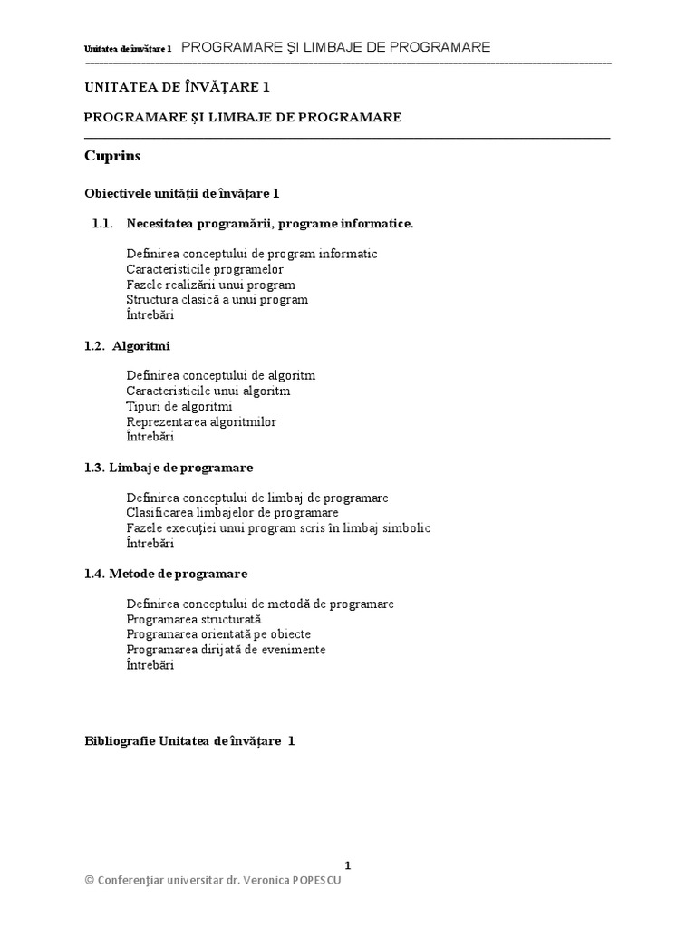 Programare Si Limbaje de Programare 2013-2014 | PDF