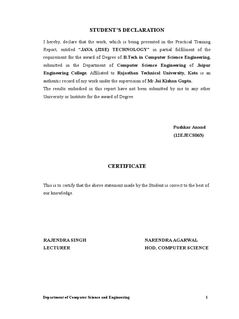 B.Tech Java Project Report | PDF