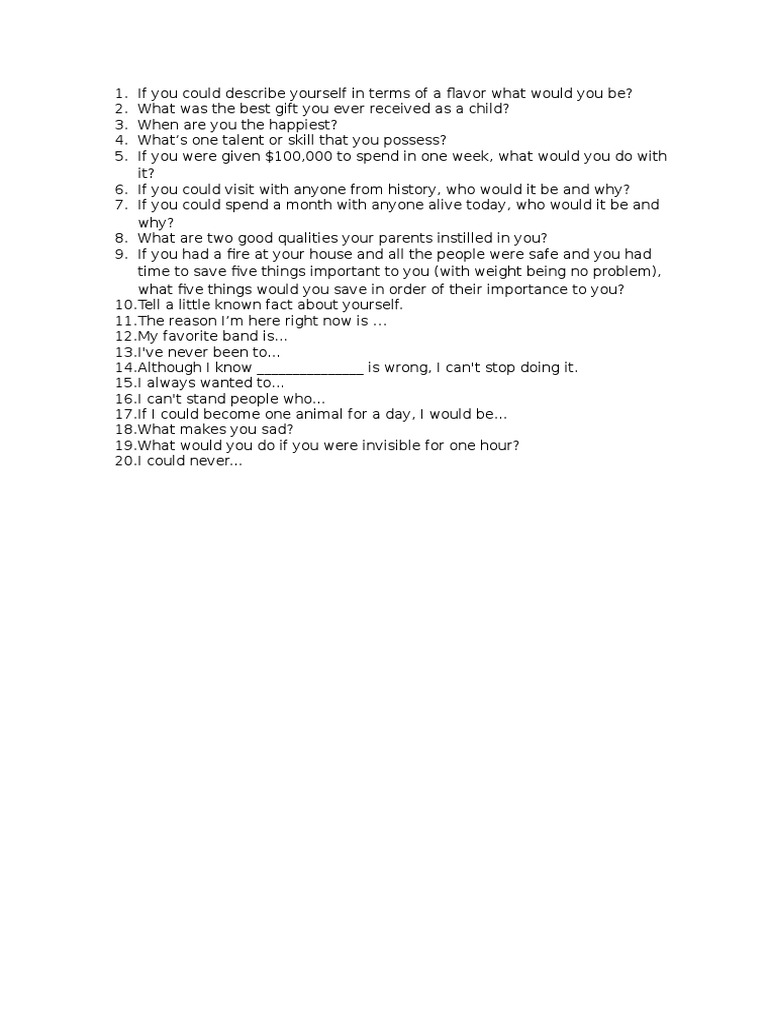 20 Thought-Provoking Personal Questions | PDF