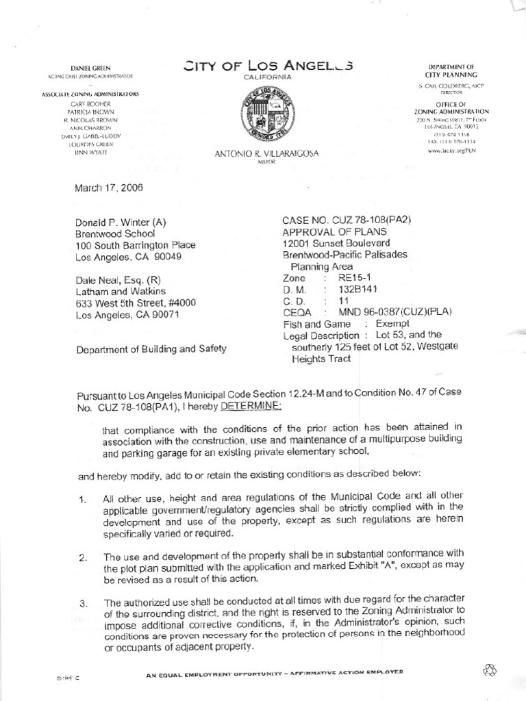 Current conditional use permit for brentwood school west campus