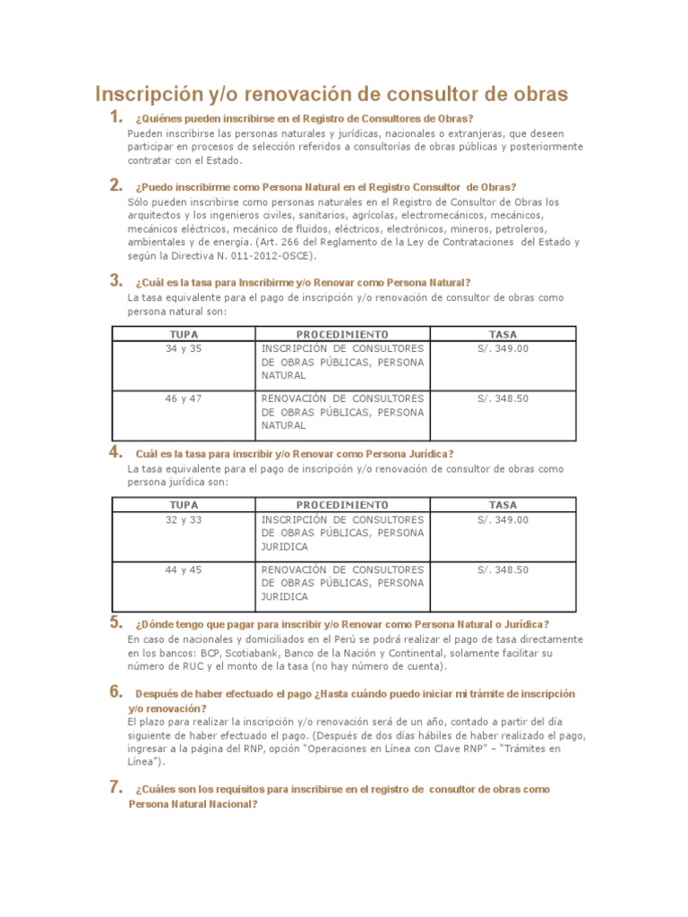 Inscripción y Renovación Consultores de Obras | PDF | Arquitecto ...
