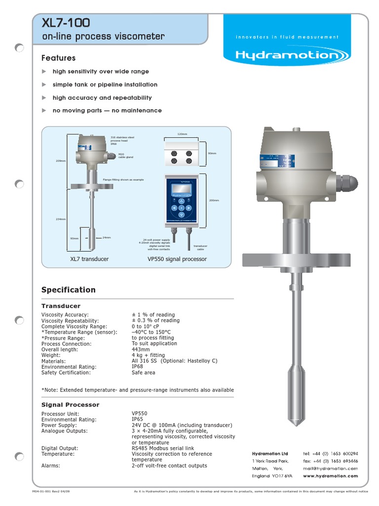 Hydramotion XL7 Viscometer Specifications | PDF | Computers ...