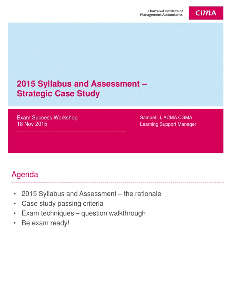 CIMA Strategic Case Study Overview Test (Assessment) Strategic