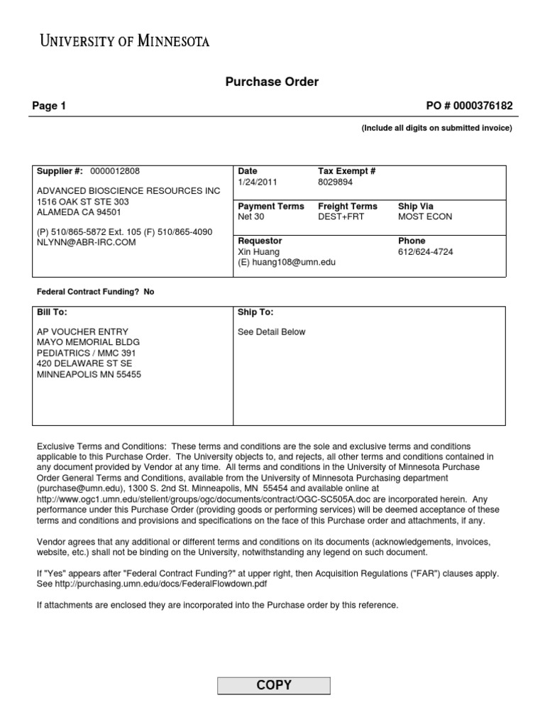 University Purchase Order Details | PDF
