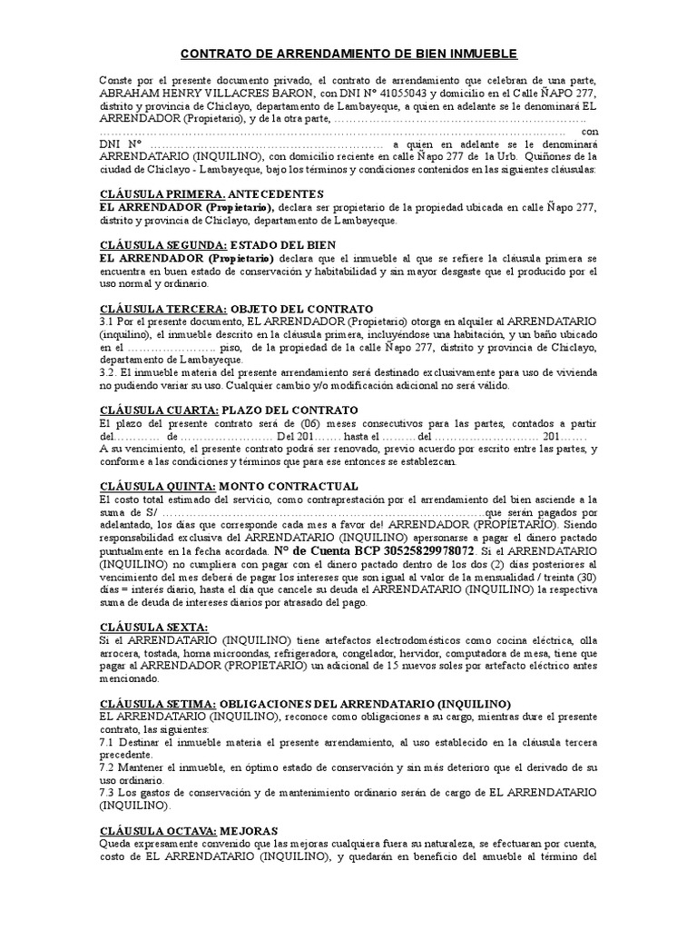 Contrato de Arrendamiento de Bien Inmueble Arbitraje