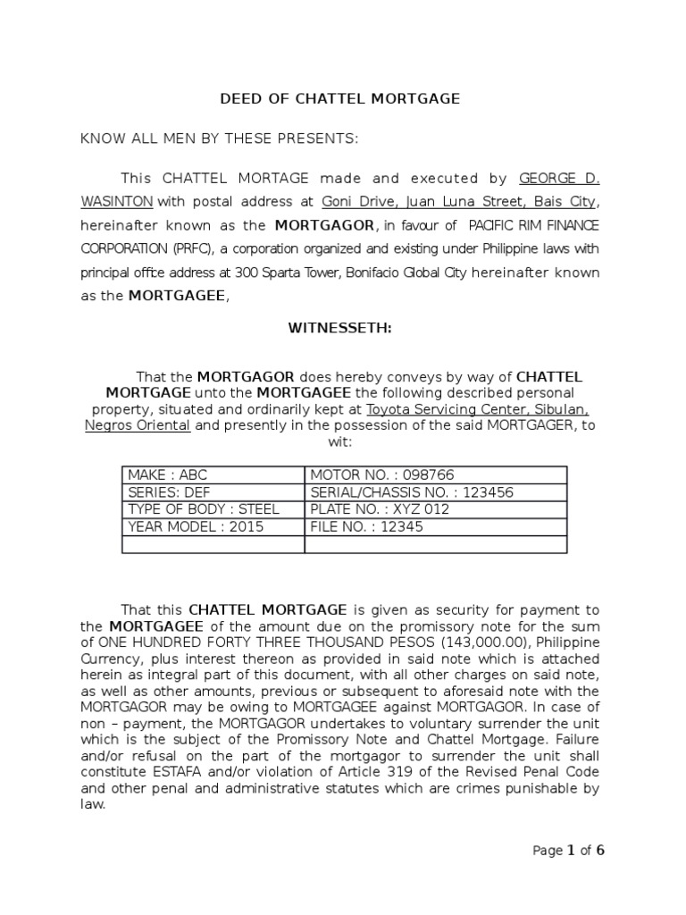 Chattel Mortgage With Affidavit of Good Faith (Autosaved) Lei Hipotecária Execução