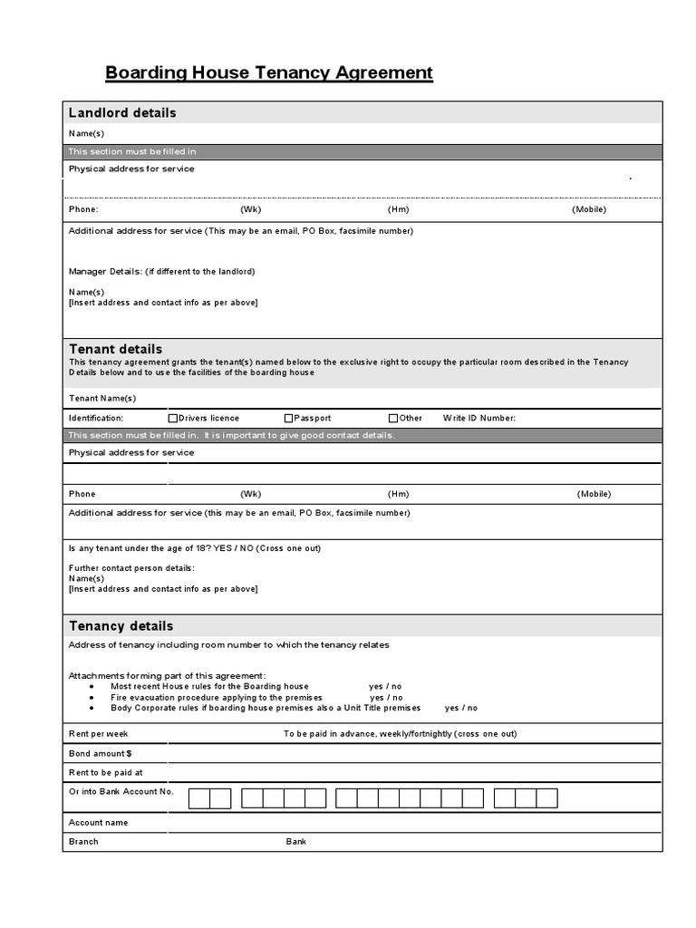 Boarding House Tenancy Agreement | PDF | Leasehold Estate | Landlord