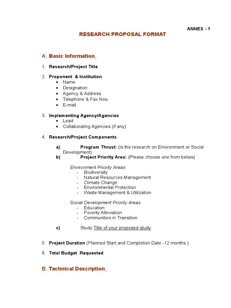 Research study proposal example picture