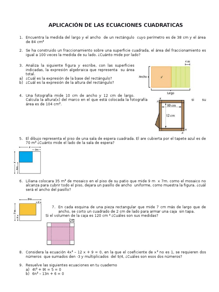 Aplicación de Las Ecuaciones Cuadraticas Fórmula