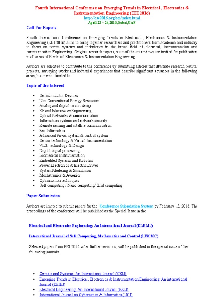EEI 2016 Conference Call for Papers | PDF | Art | Technology & Engineering